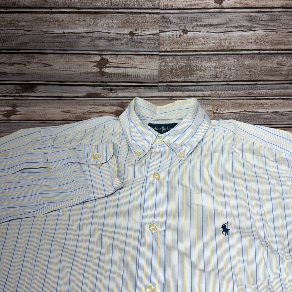 Ralph Lauren Button Down Shirt Mens 15.5 34/35 Blue Striped Classic Fit LS